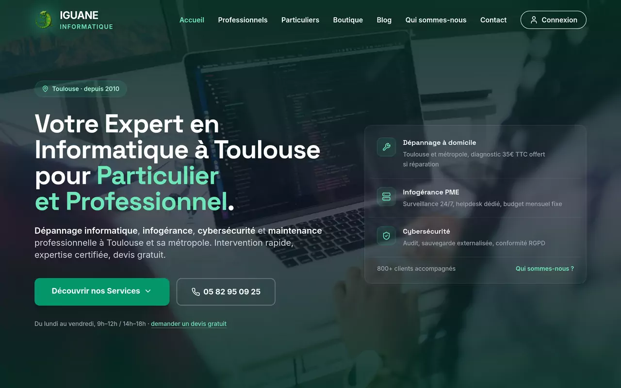Capture du site Iguane Informatique